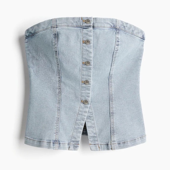 H&M Tops - H&M Light Blue Denim Button Down Bandeau Top Size MEDIUM BNWT